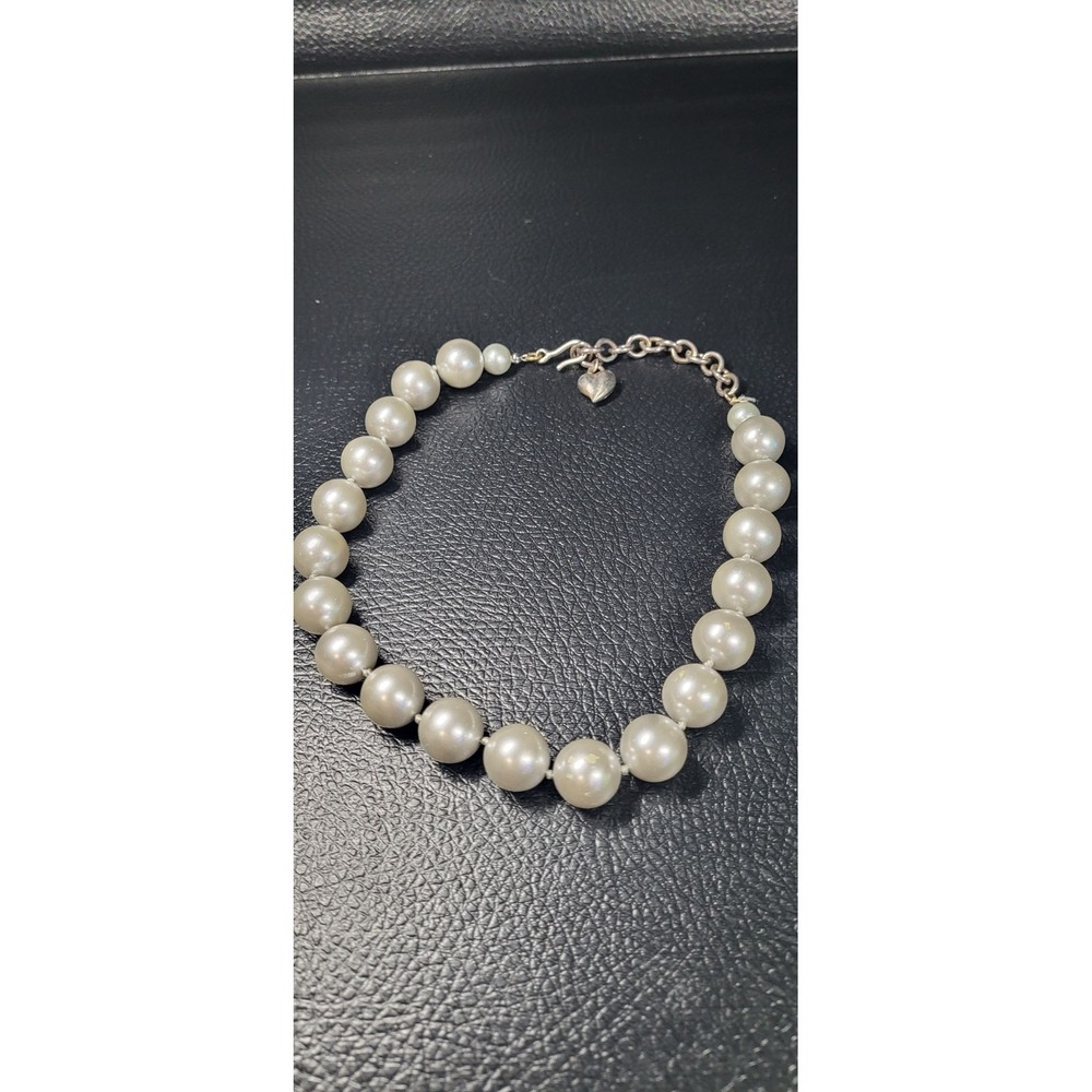 Carolee Silver Tone Single Strand Faux Pearl Choker Necklace- 16-18 "